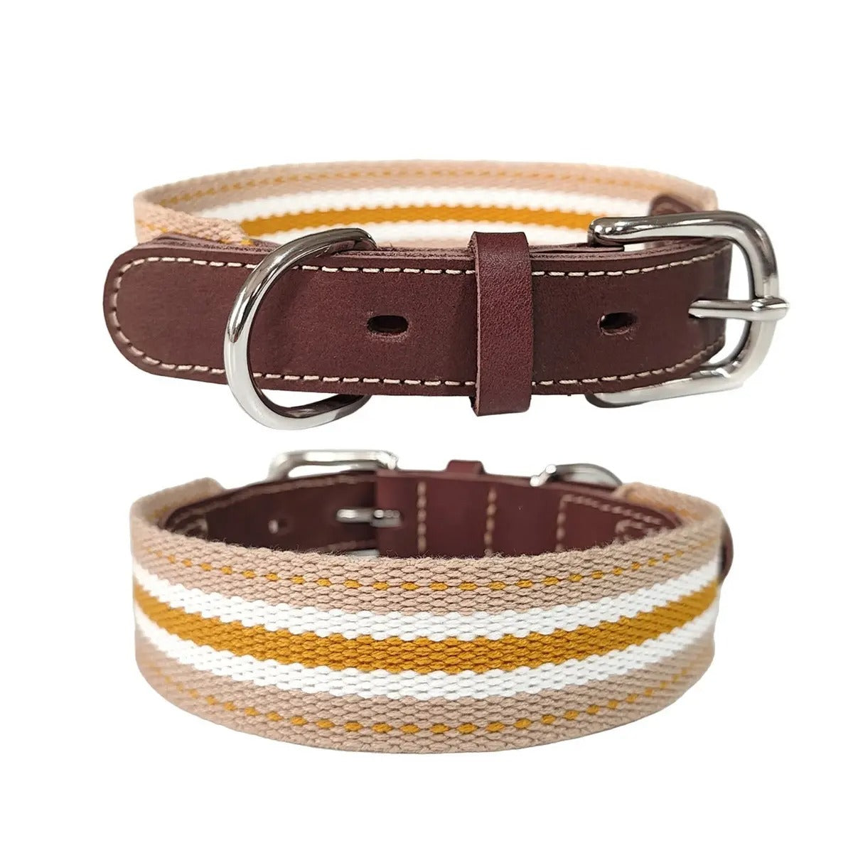 Leather Dog Collar with Woven Strap, Full-Grain_CWMM7690