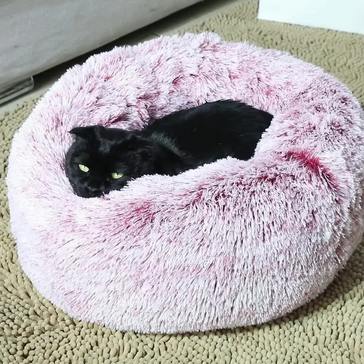 Fluffy Donut Cat Bed – Plush & Cozy Pet Cushion_CWMM5279
