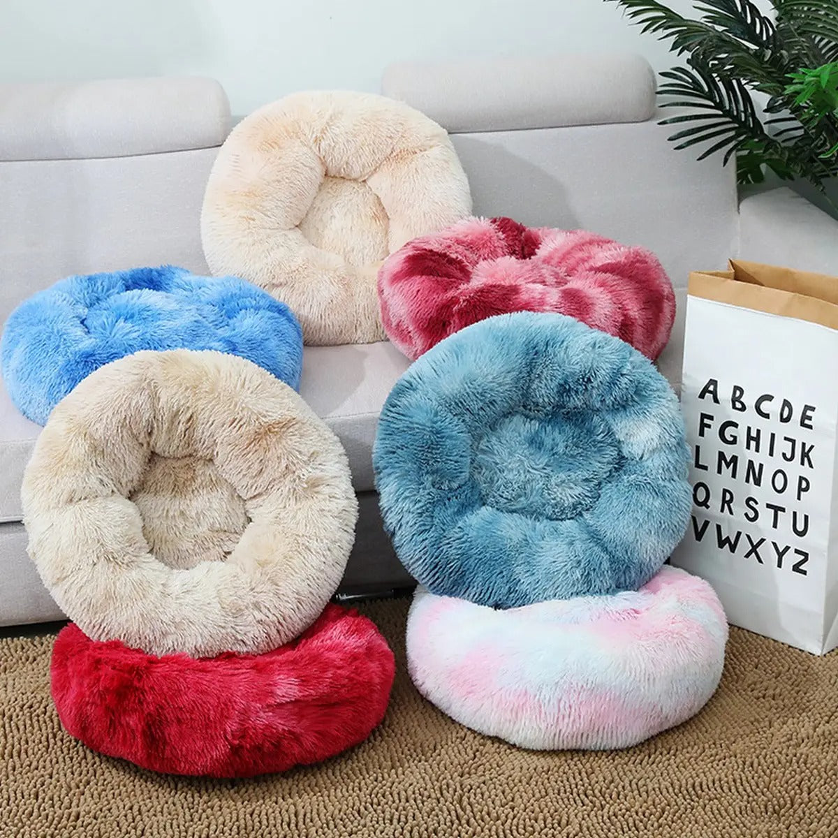 Fluffy Donut Cat Bed – Plush & Cozy Pet Cushion_CWMM5279