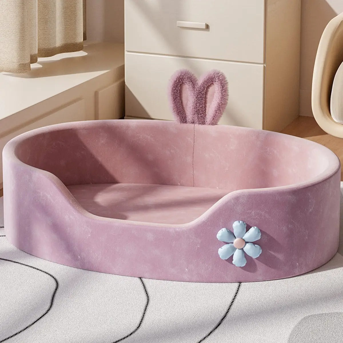 Four-side heightened pink princess pet bed_CWMM7049