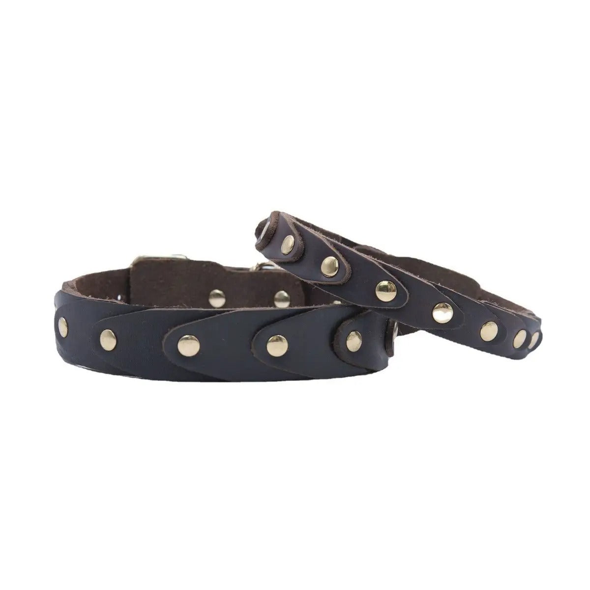 Leather Dog Collar with Rivets, Full-Grain Design_CWMM7706