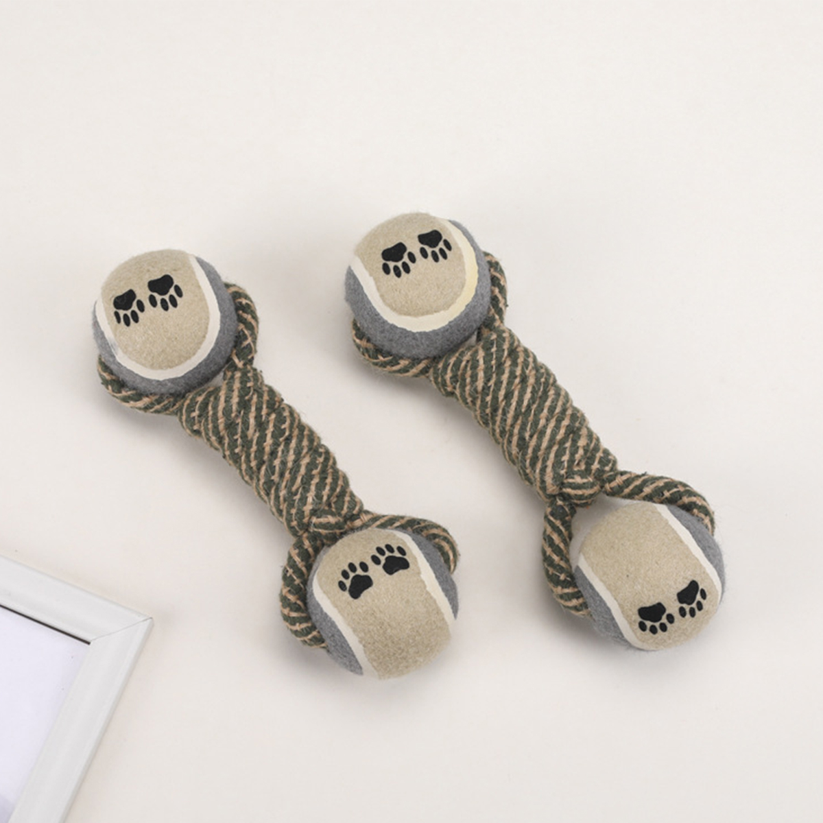 Dumbbell Rope Dog Toy – Double Tennis Balls_CWMM8034