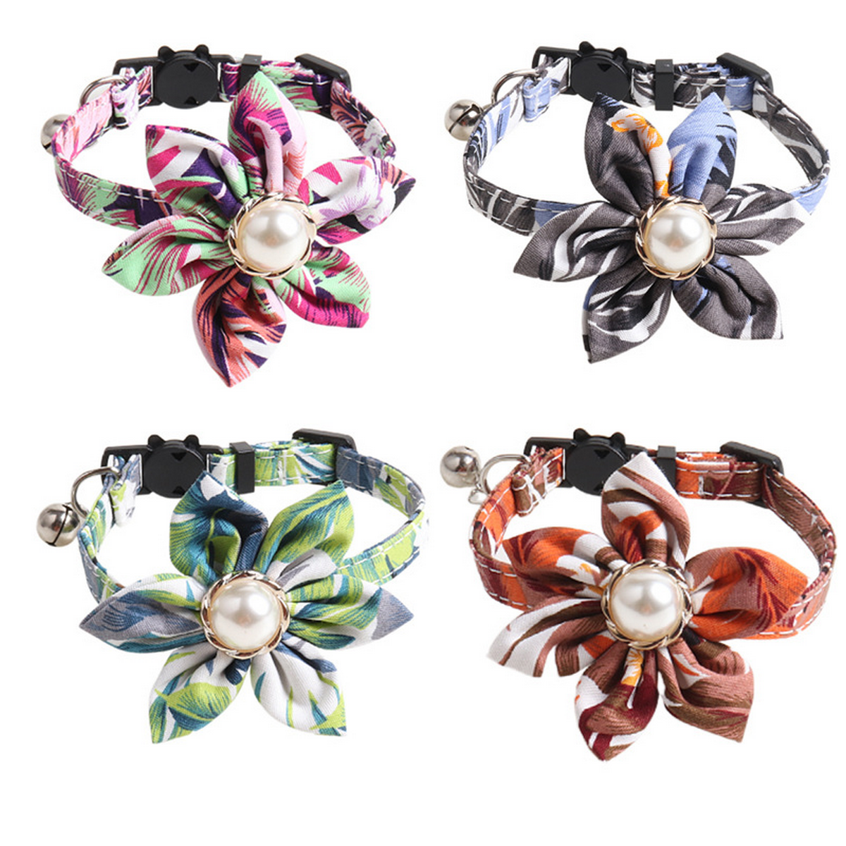Pearl Sunflower Cotton Cat Collar with Bell_CWMM7736