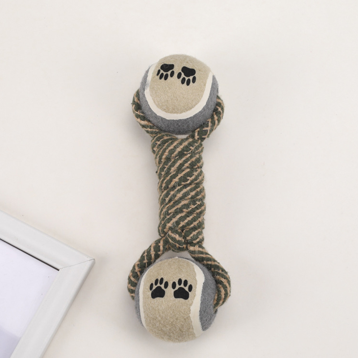 Dumbbell Rope Dog Toy – Double Tennis Balls_CWMM8034