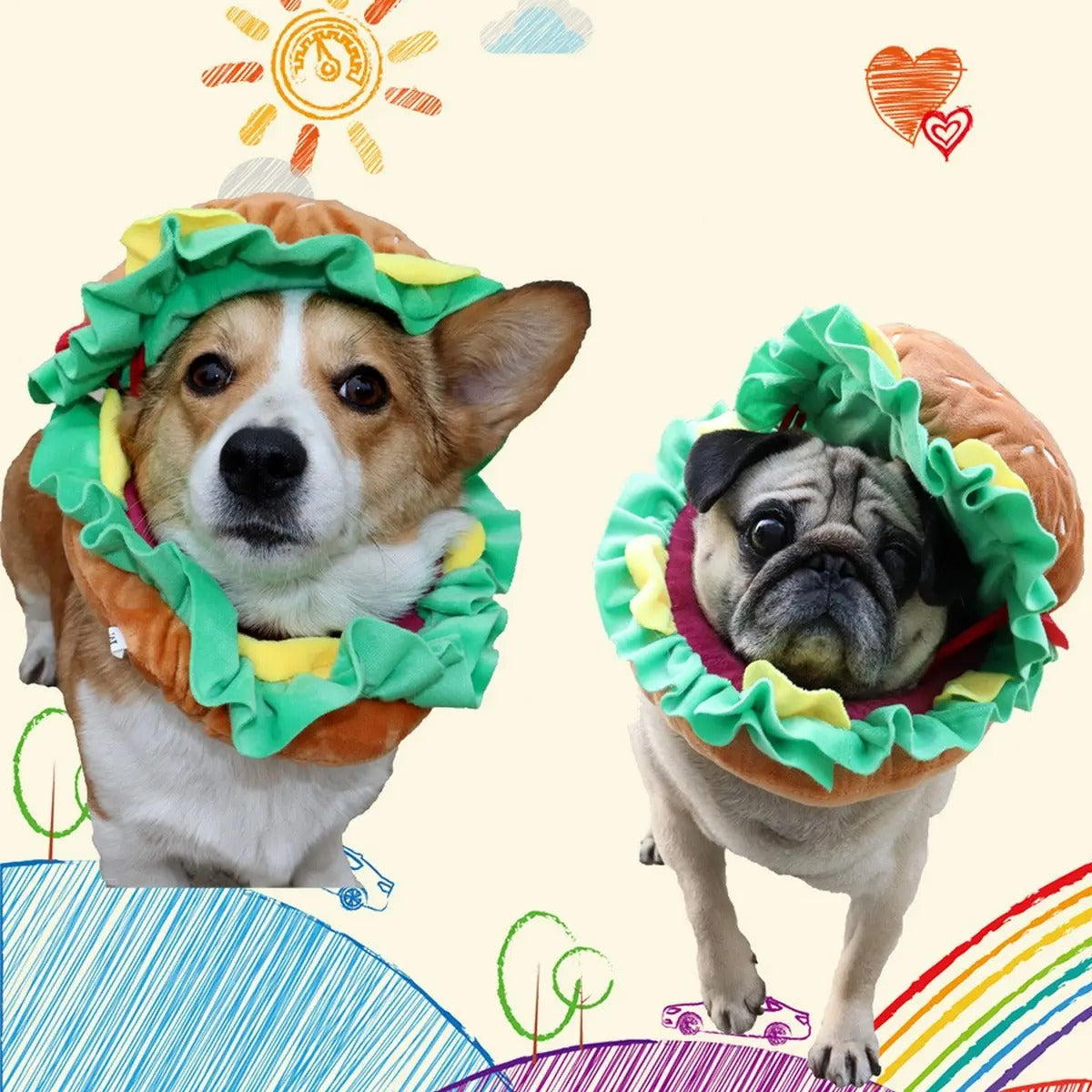 Burger Pet Cone Hat Funny Costume for Cats & Dogs_CWAH3700