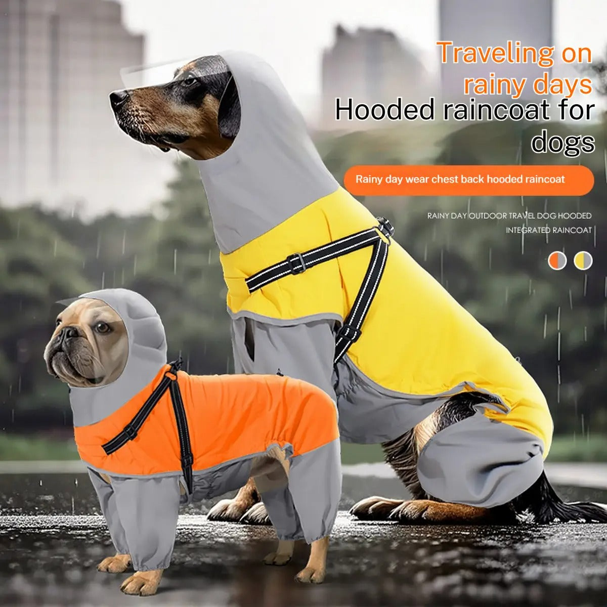Full-Cover Dog Raincoat with  Hood & Leash Hole_CWMM7463