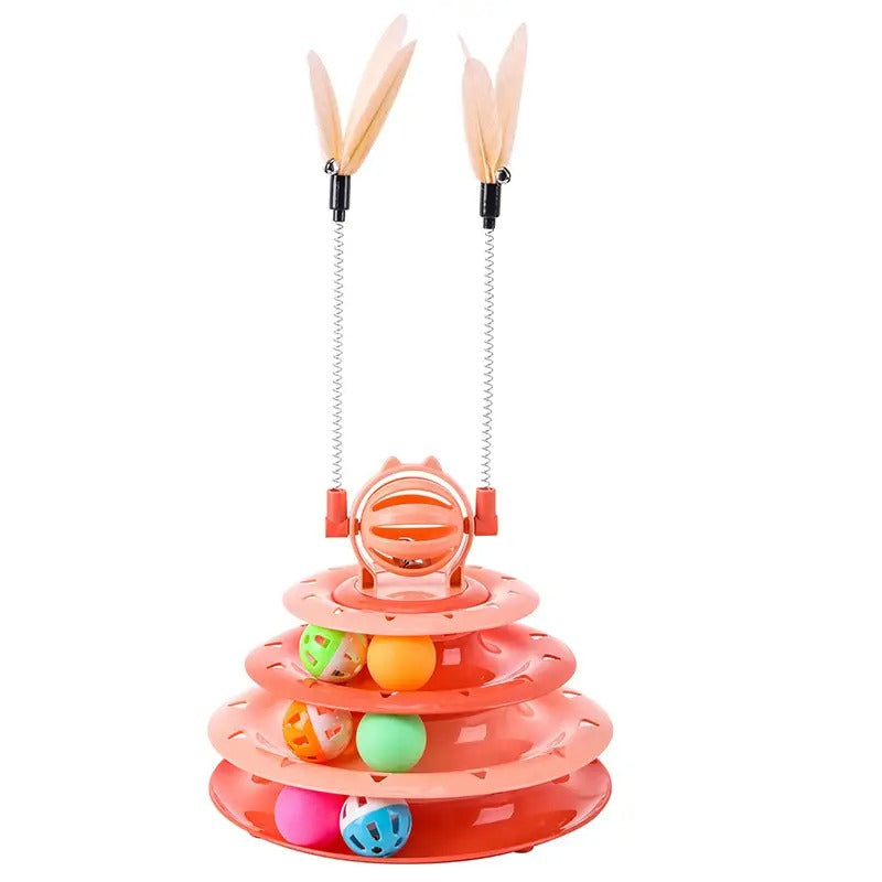 Four-Layer Cat Toy Tower with Teaser Stick_CWMM5141