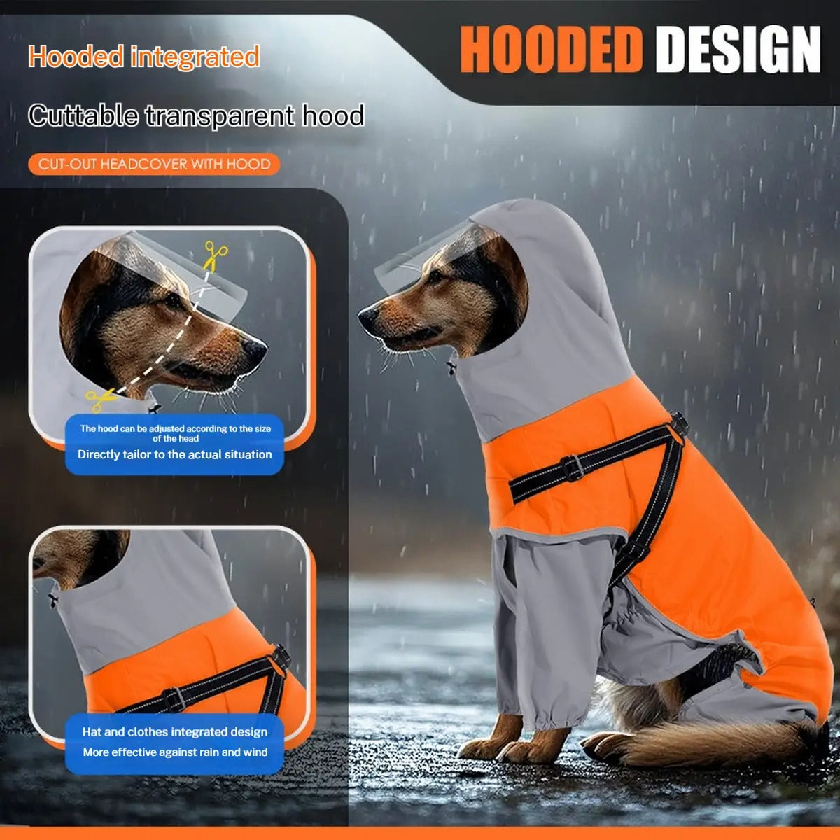 Full-Cover Dog Raincoat with  Hood & Leash Hole_CWMM7463
