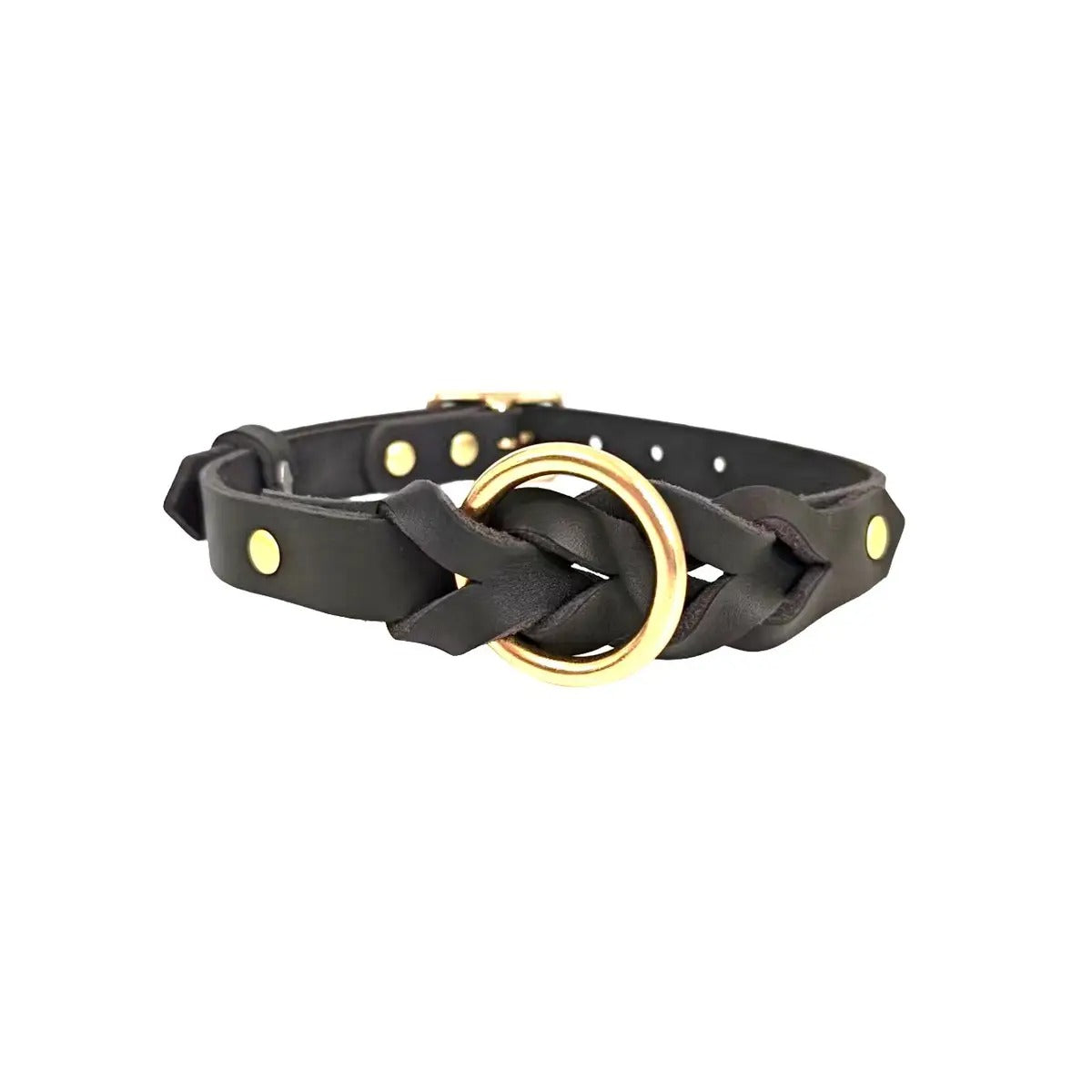 Braided Brass Cowhide Leather Pet Collar Retro_CWMM7679