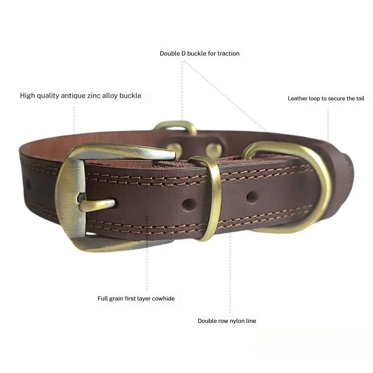Full Grain Cowhide Leather Pet Collar with D-Rings_CWMM7678