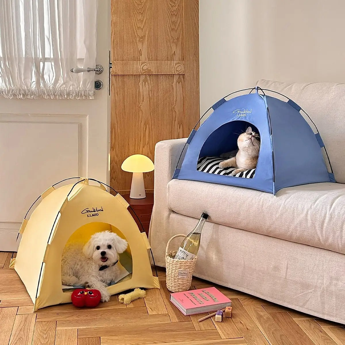 Foldable Tent Pet Bed – Semi-Enclosed & Cute_CWMM6698