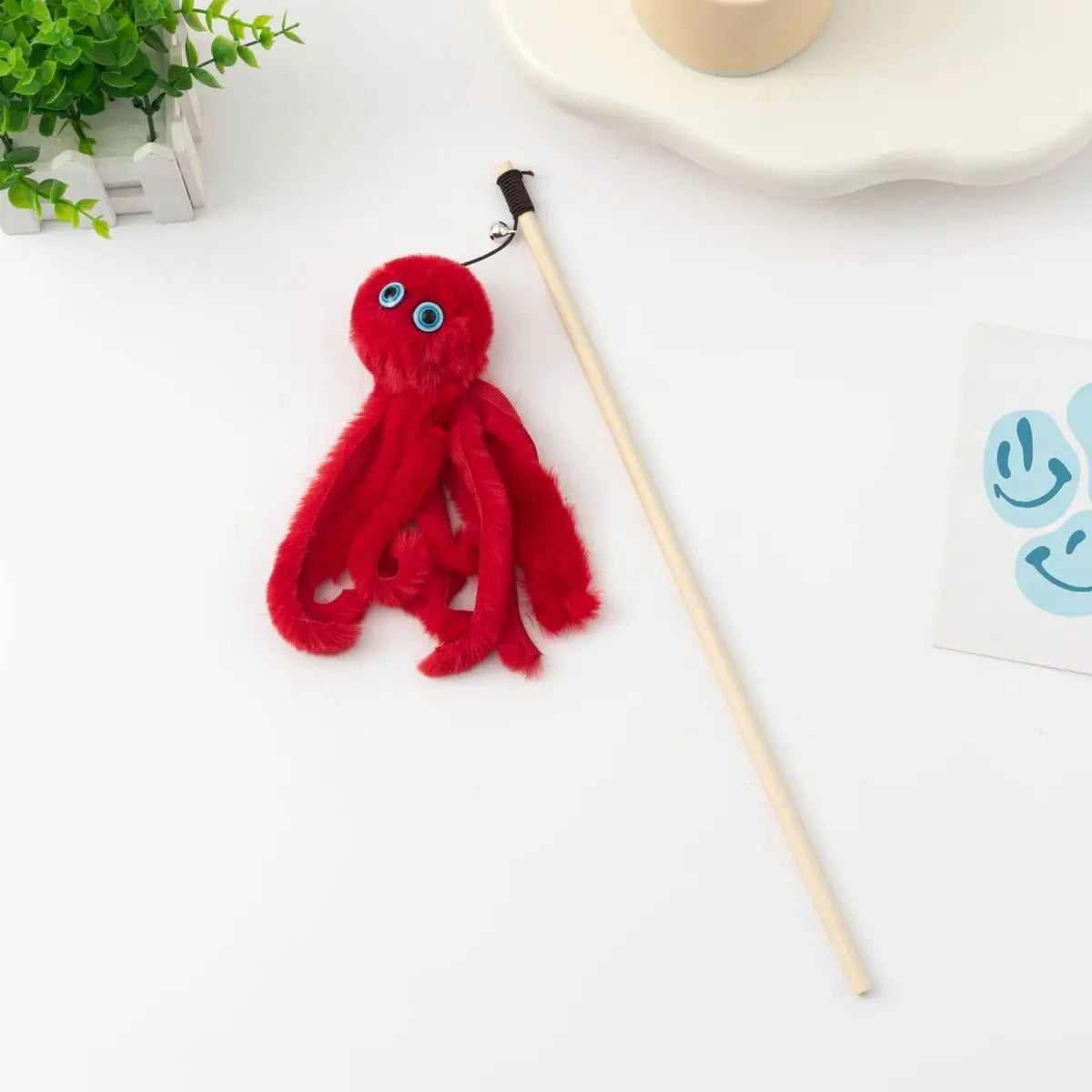 Octopus Teaser Wand – Plush Cat Toy with Wooden Rod_CWMM6802