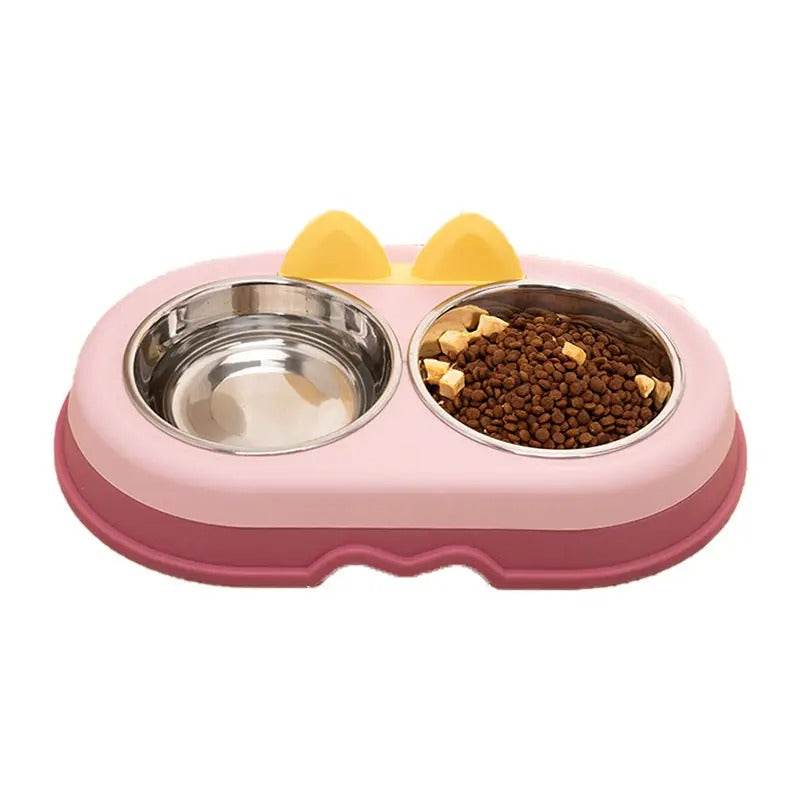 Cartoon Double Pet Bowl With Stainless Steel Bowl_CWMM5177