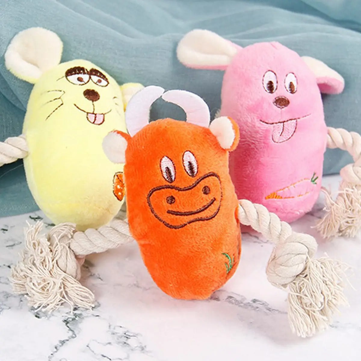 Cotton rope teething plush cat and dog toys_CWMM5415