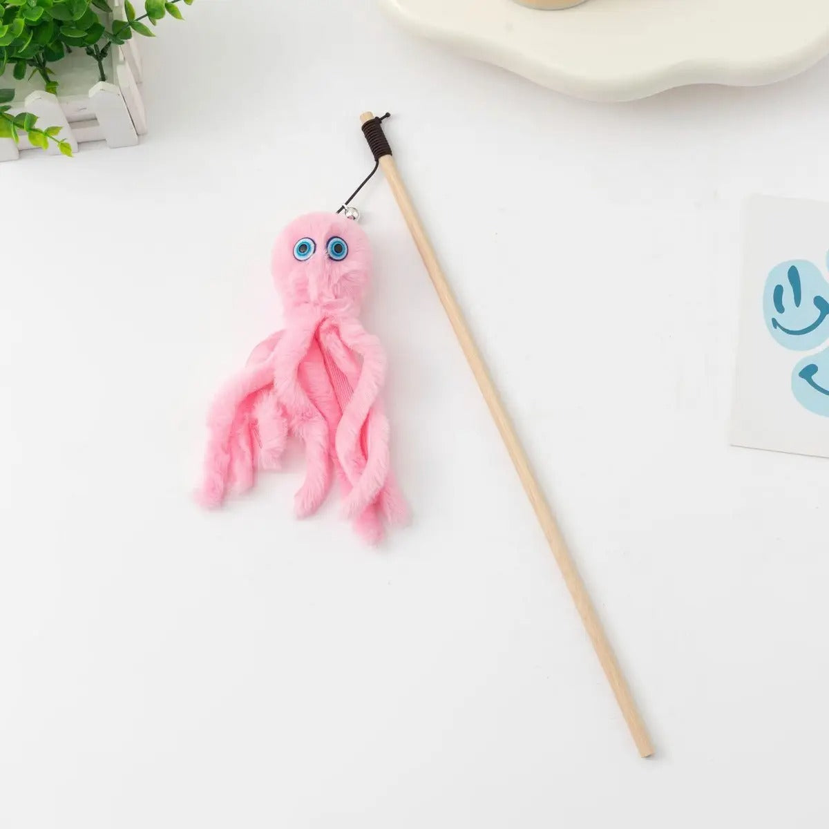 Octopus Teaser Wand – Plush Cat Toy with Wooden Rod_CWMM6802