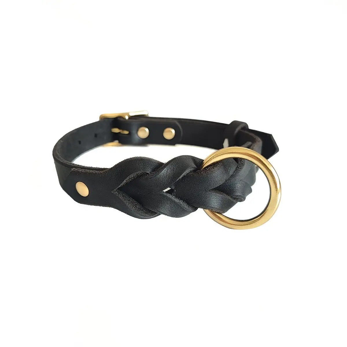 Braided Brass Cowhide Leather Pet Collar Retro_CWMM7679