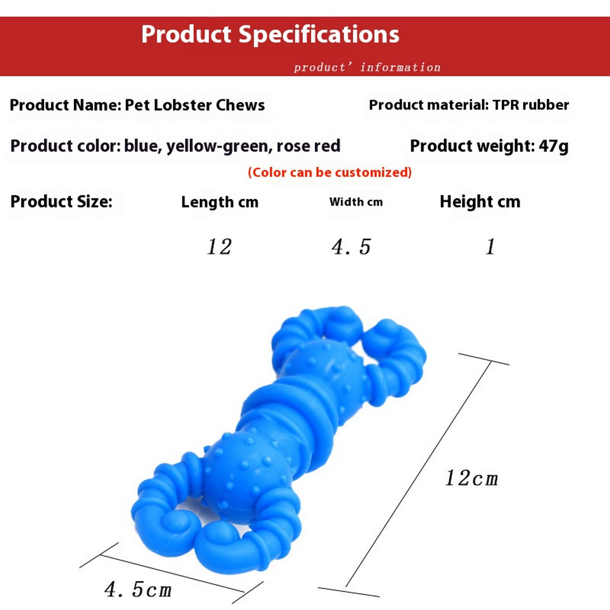 Durable Rubber Dog Toy Lobster Chew for Teething_CWMM7233