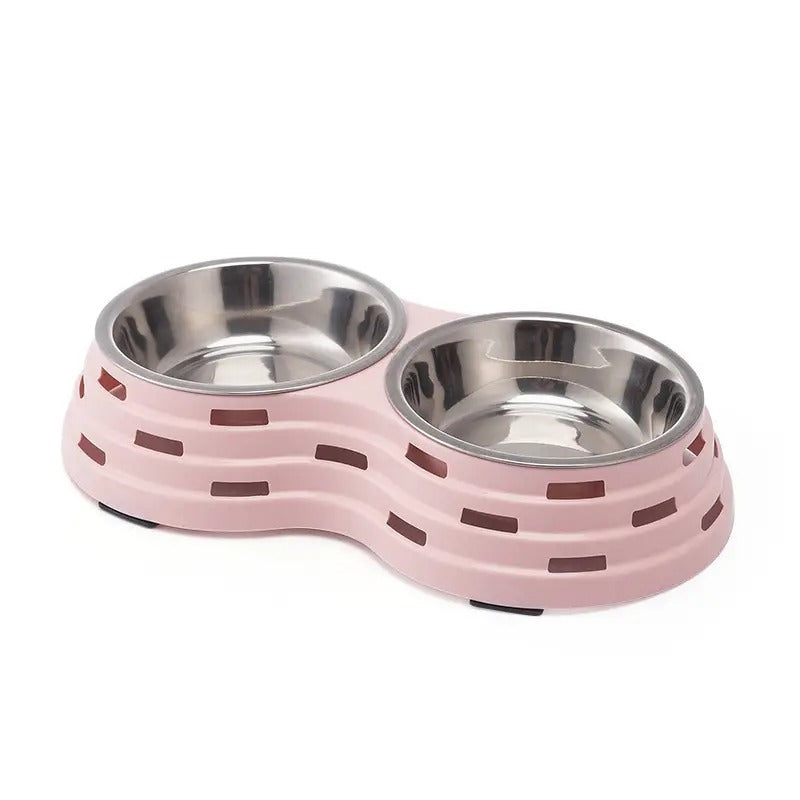 Double Pet Cat Dog Bowl,With Stainless Steel Bowl_CWMM5237
