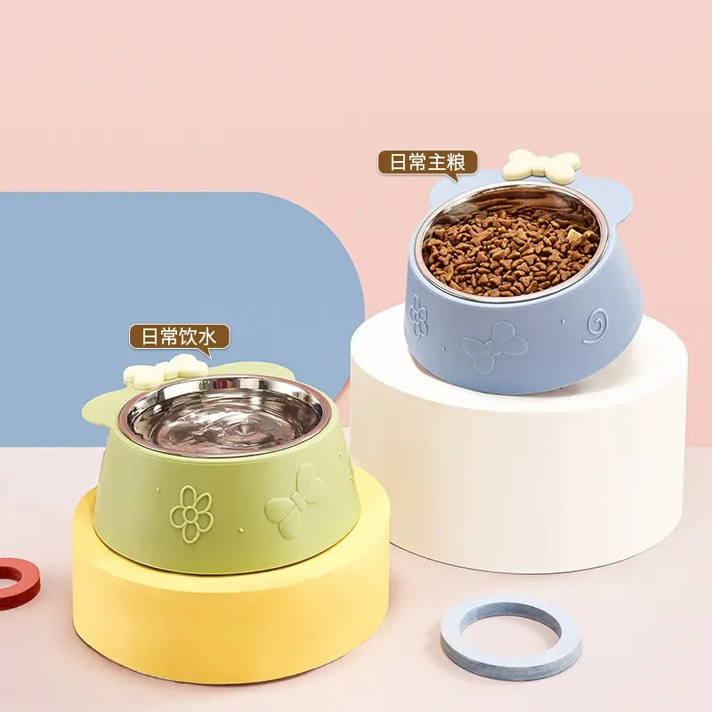 Bowknot Cat Dog Pet Bowl With Stainless Steel_CWMM5180