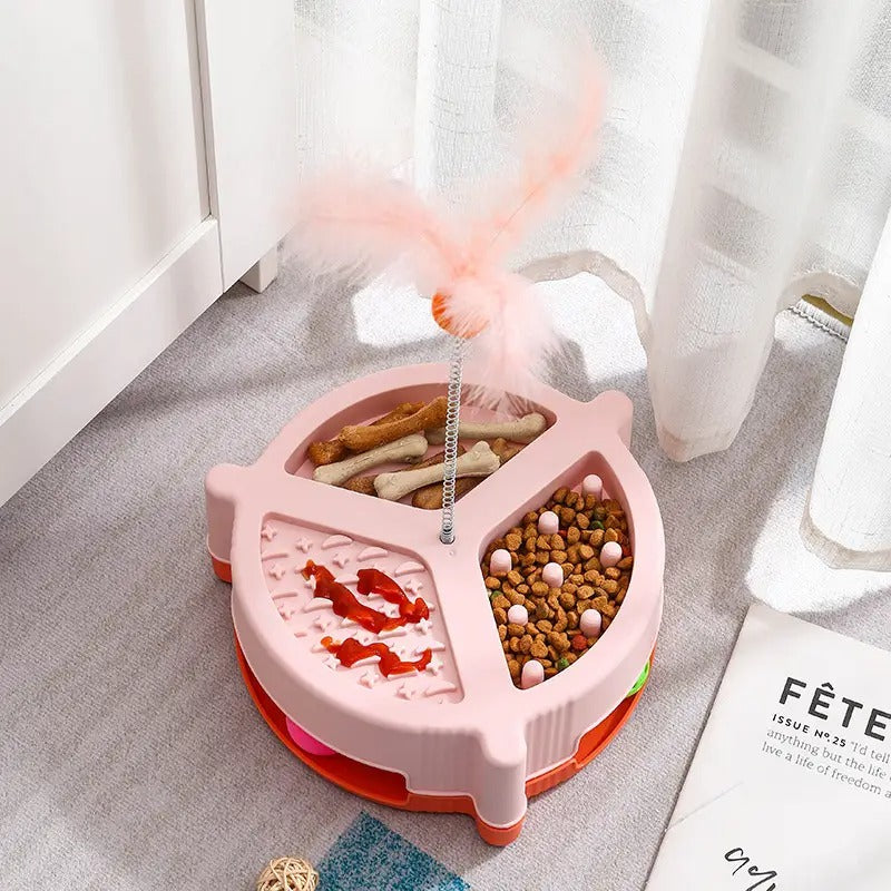 Cat Toy Spin Tray with Water & Food Bowl_CWMM5144