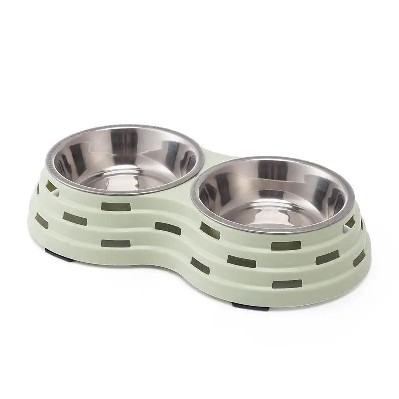 Double Pet Cat Dog Bowl,With Stainless Steel Bowl_CWMM5237