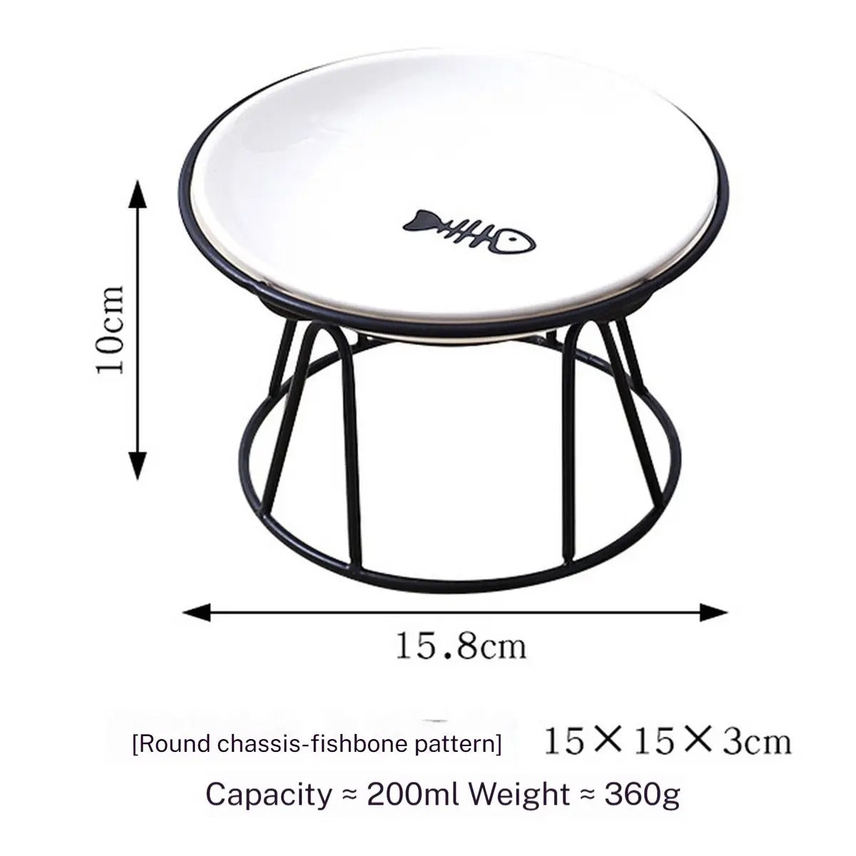 Fishbone Paw Ceramic Pet Bowl with Stand_CWMM5940