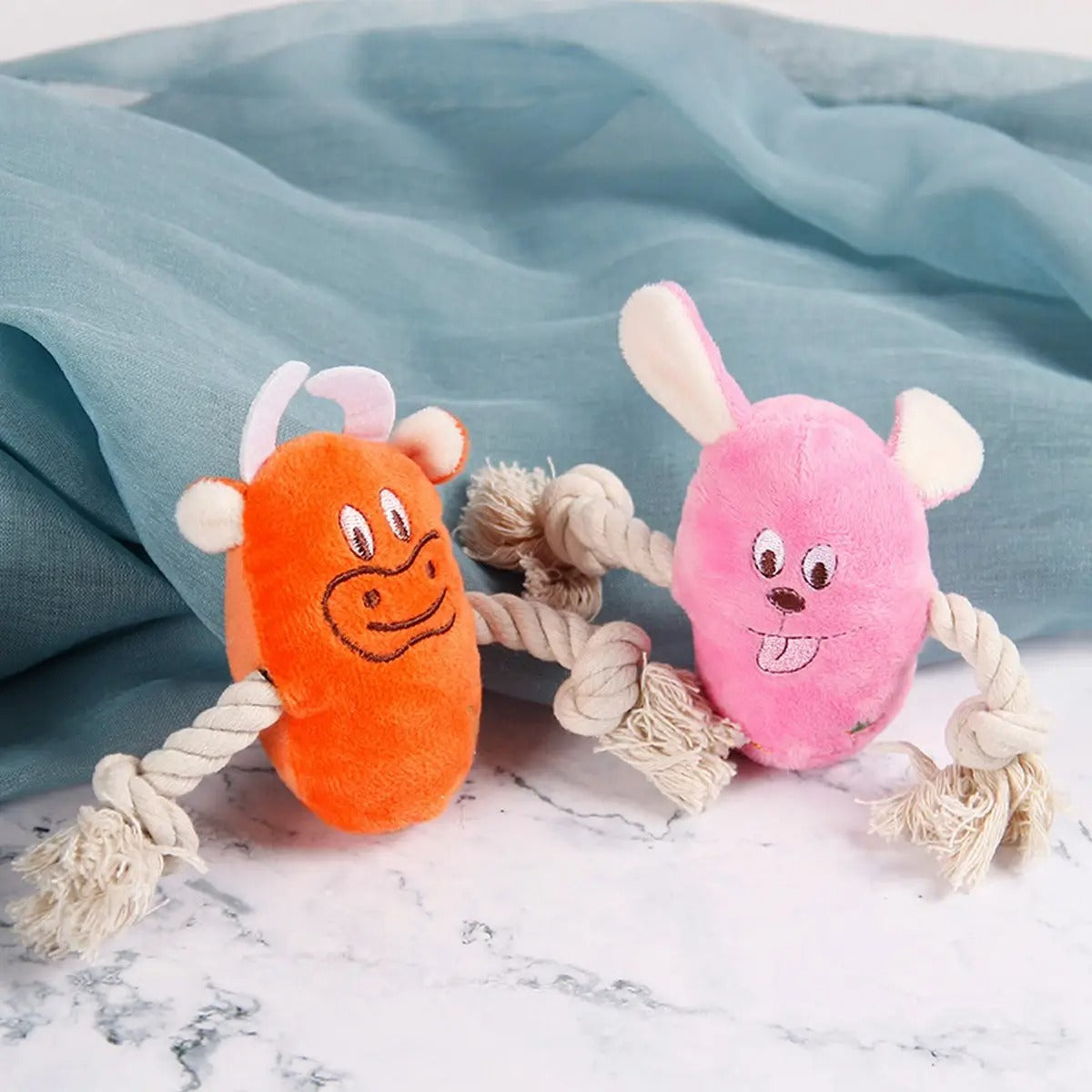 Cotton rope teething plush cat and dog toys_CWMM5415