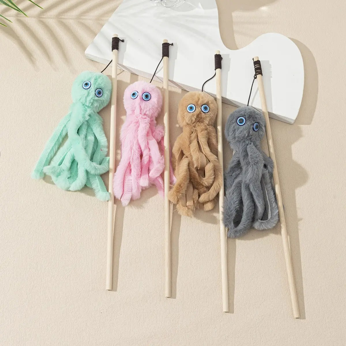 Octopus Teaser Wand – Plush Cat Toy with Wooden Rod_CWMM6802