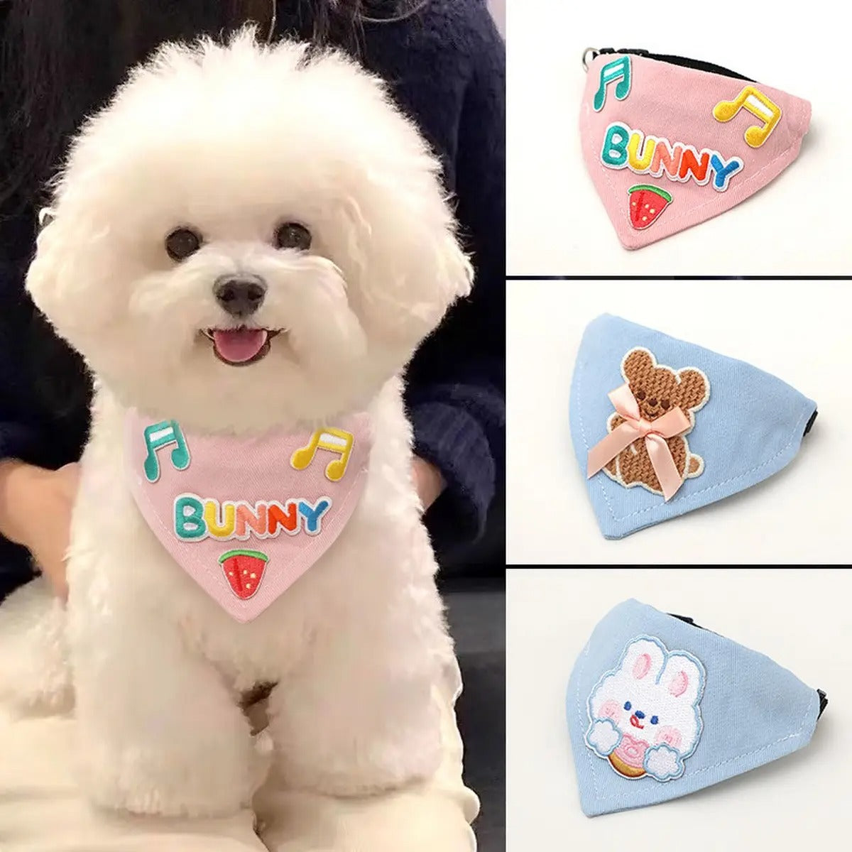 Dog Bandana Bib – Embroidered Bunny Scarf Collar_CWMM7258