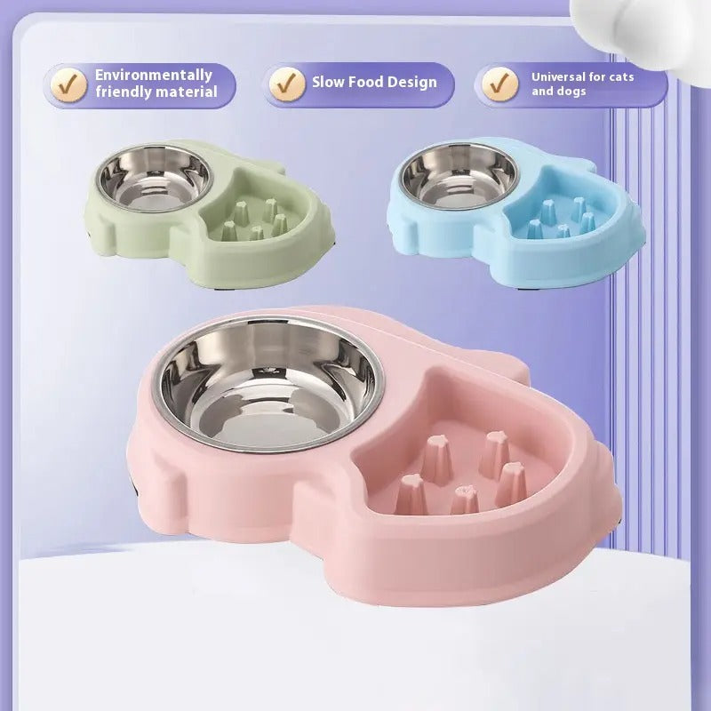 Cartoon Slow Feeder Dual Pet Bowl,Water & Food_CWMM5232