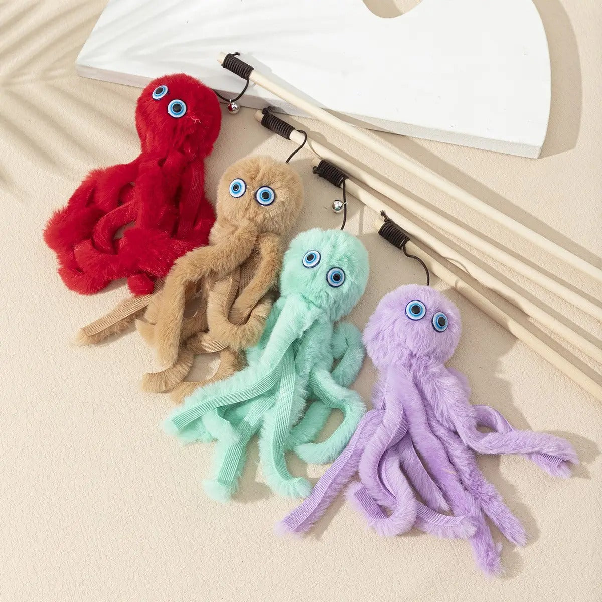 Octopus Teaser Wand – Plush Cat Toy with Wooden Rod_CWMM6802