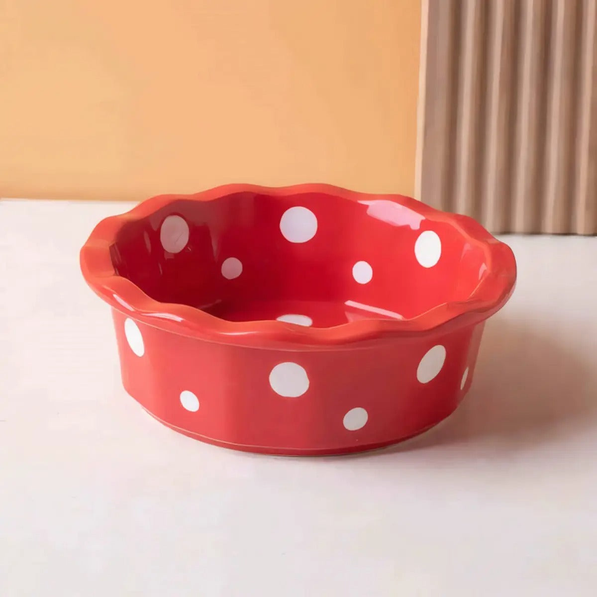 Cute Ceramic Cat Bowl with Polka Dots – Anti-Spill_CWMM7265