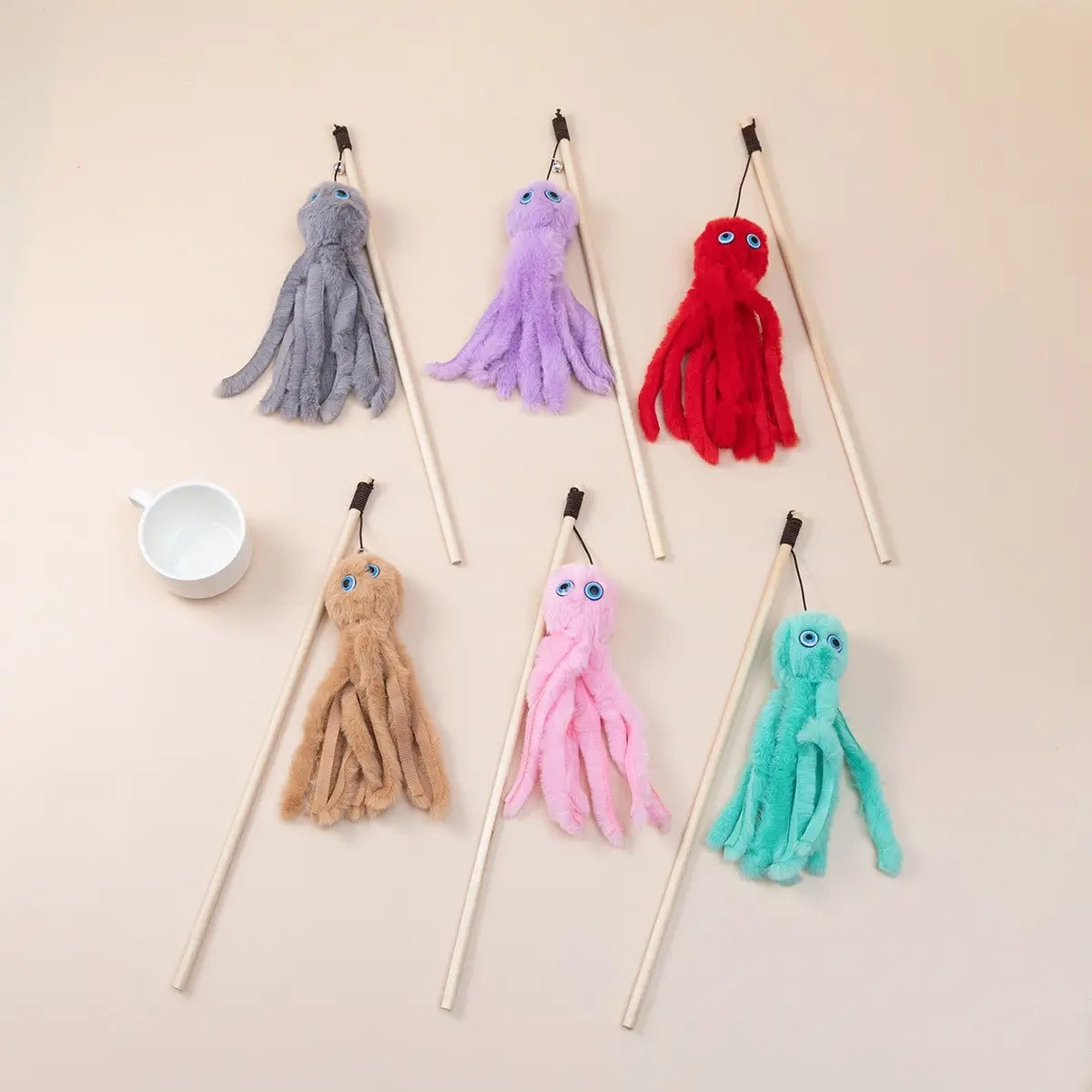 Octopus Teaser Wand – Plush Cat Toy with Wooden Rod_CWMM6802