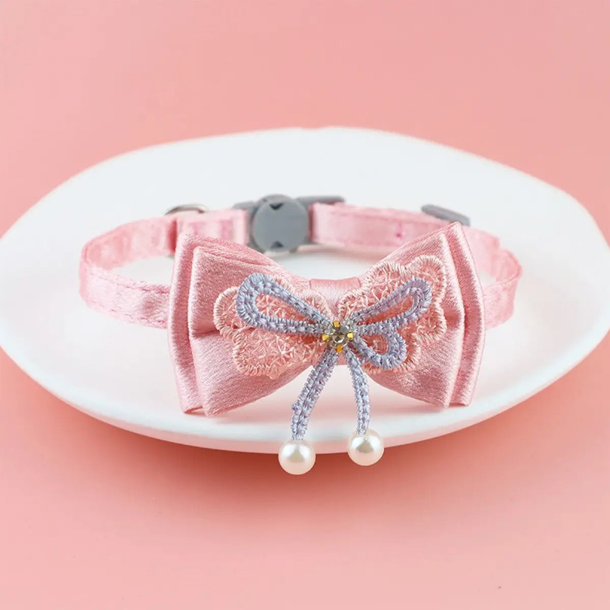 Cute bow pearl pet collar (with charm and bell)_CWASC2516