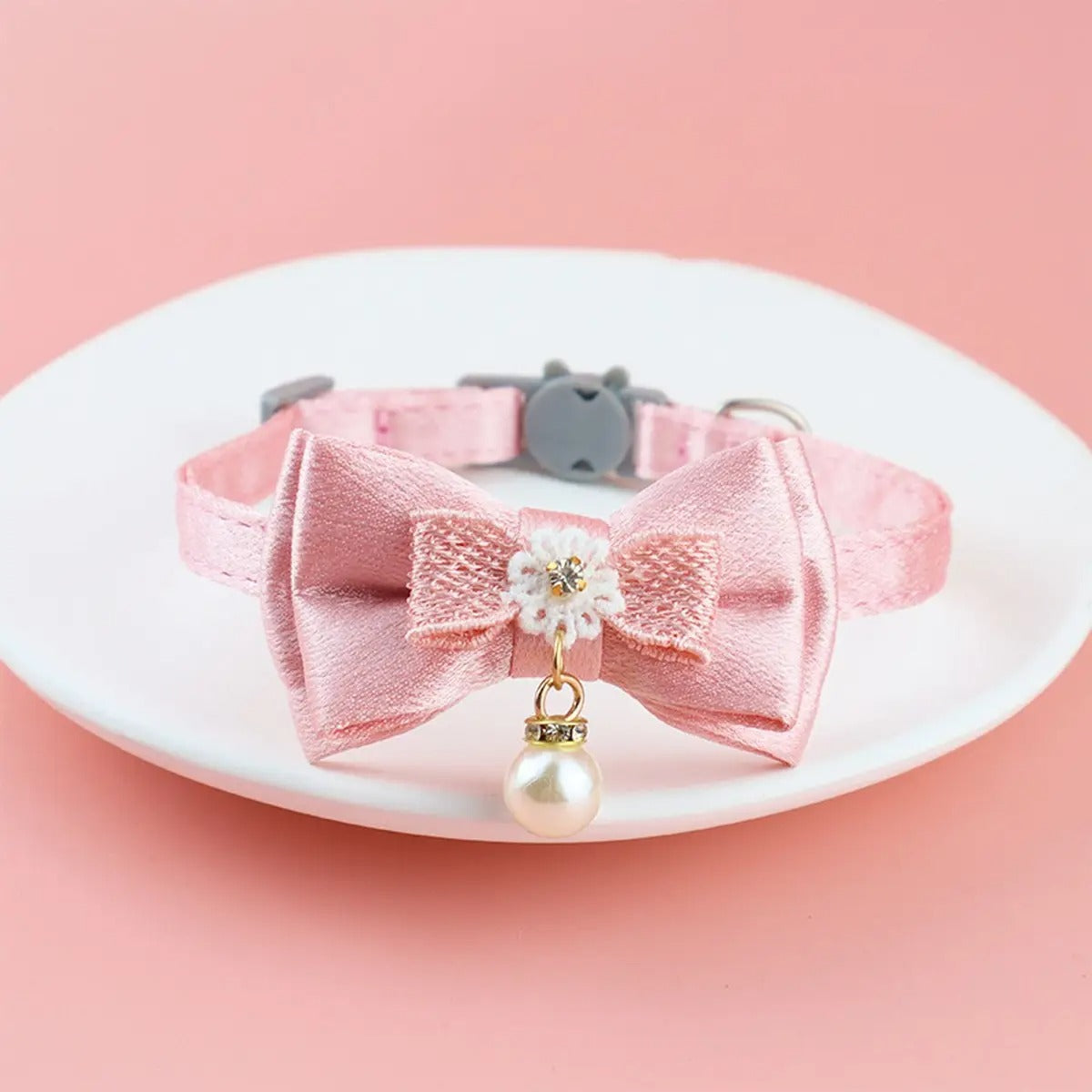 Cute bow pearl pet collar (with charm and bell)_CWASC2516