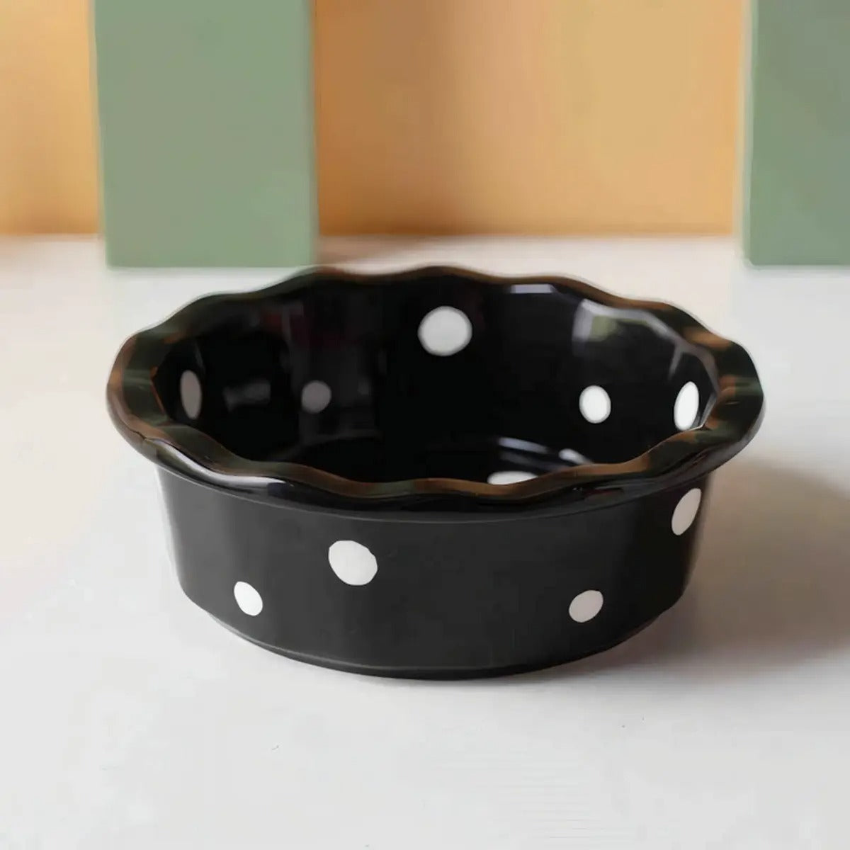 Cute Ceramic Cat Bowl with Polka Dots – Anti-Spill_CWMM7265