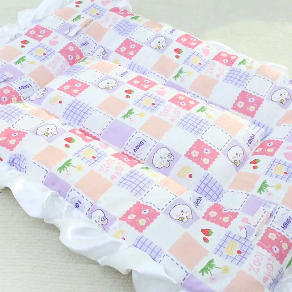 Floral Pet Bed Mat Lace Trim Reversible Pad_CWMM6456