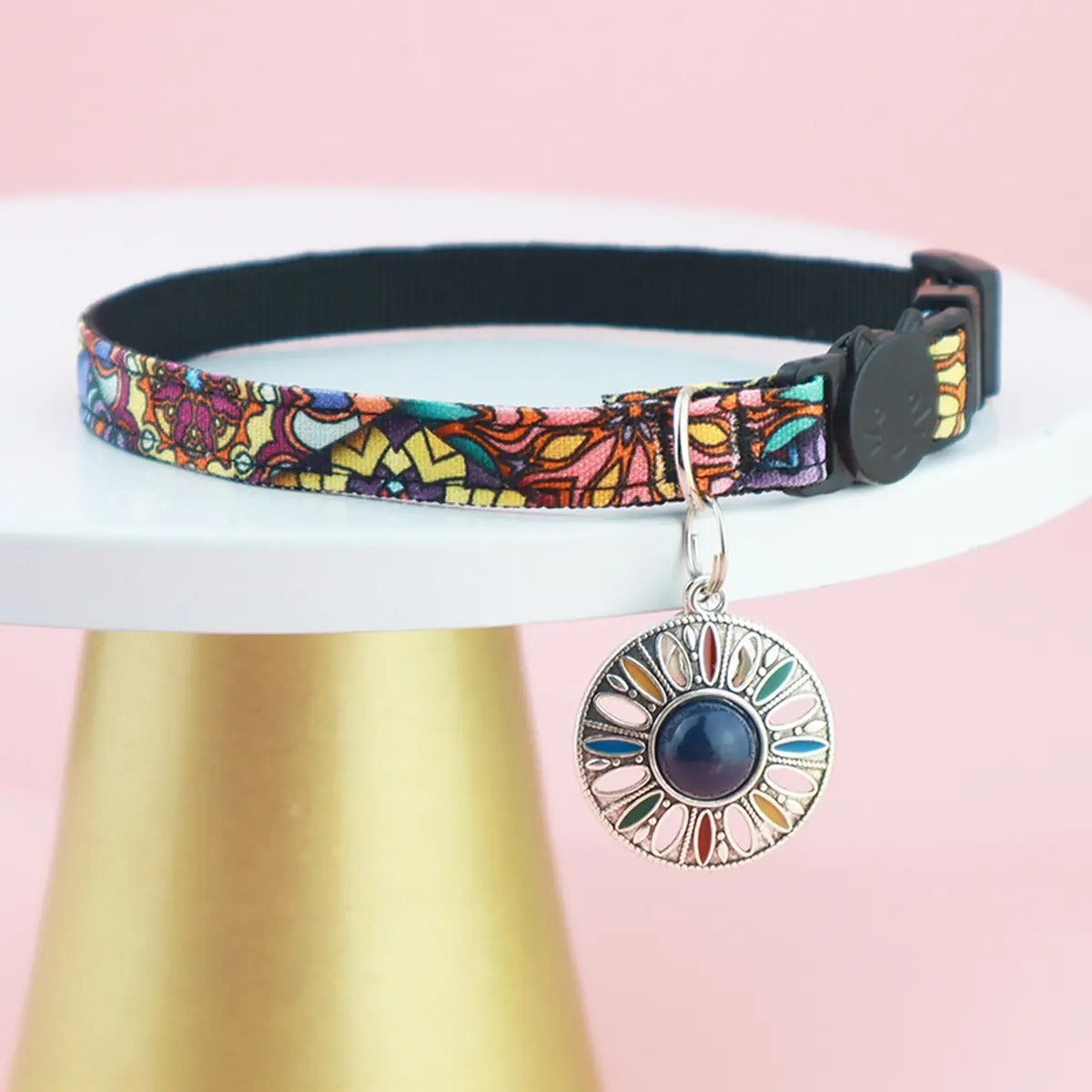 Boho AirTag Pet Collar with Retro Charm_CWMM5970