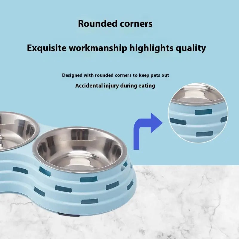 Double Pet Cat Dog Bowl,With Stainless Steel Bowl_CWMM5237