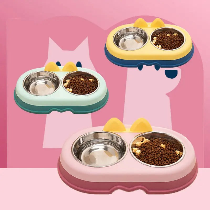Cartoon Double Pet Bowl With Stainless Steel Bowl_CWMM5177