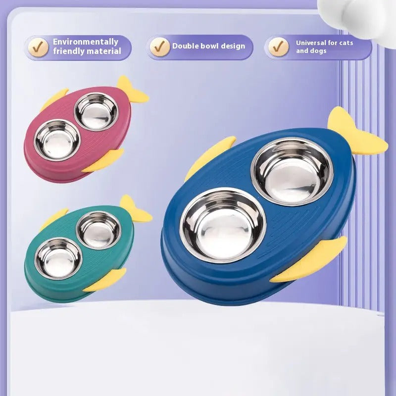 Cute Cartoon Fish-Shaped Double Pet Cat/Dog Bowl_CWMM5231