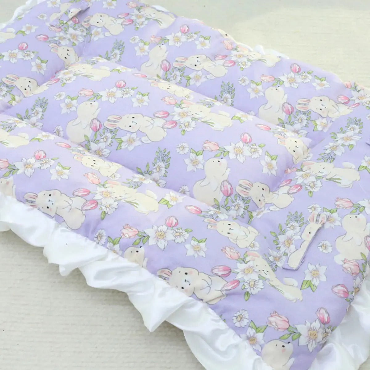 Floral Pet Bed Mat Lace Trim Reversible Pad_CWMM6456