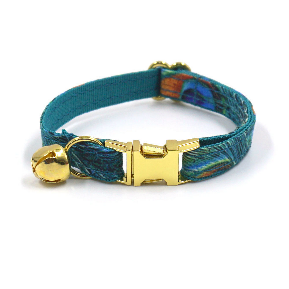 Peacock Feather Cat & Dog Collar with Bell_CWMM7095