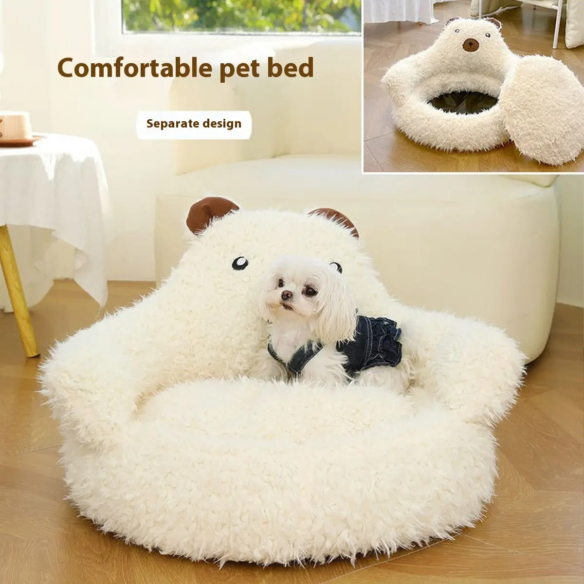 Alpaca Plush Pet Bed, Non-slip, With Backrest_CWMM5267