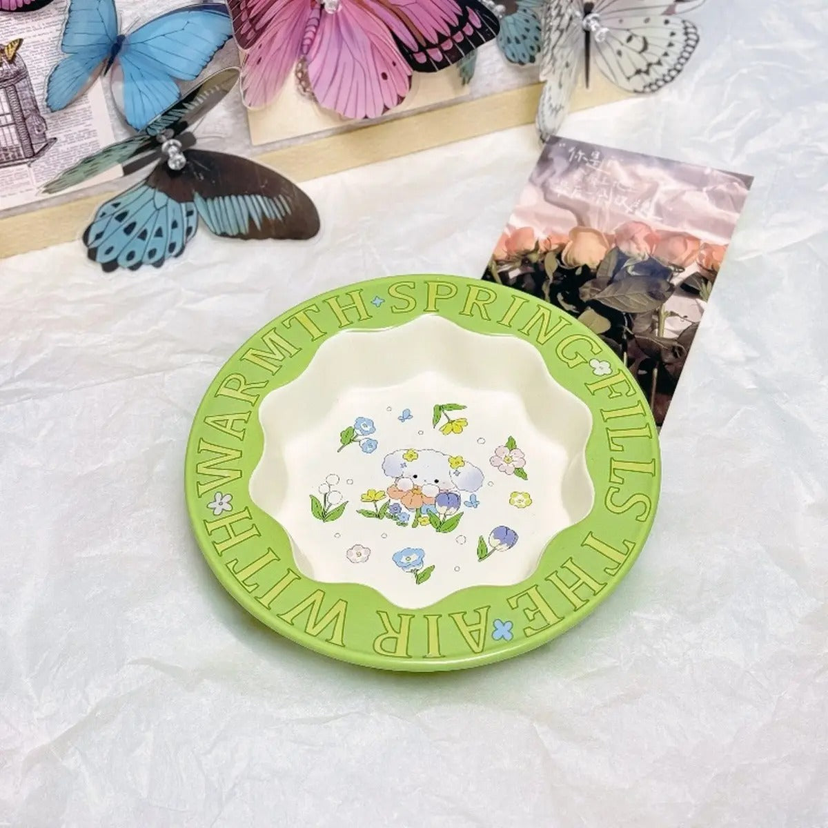 Green Bunny Cat Bowl, Anti-Tip Ceramic Pet Feeder_CWMM5931