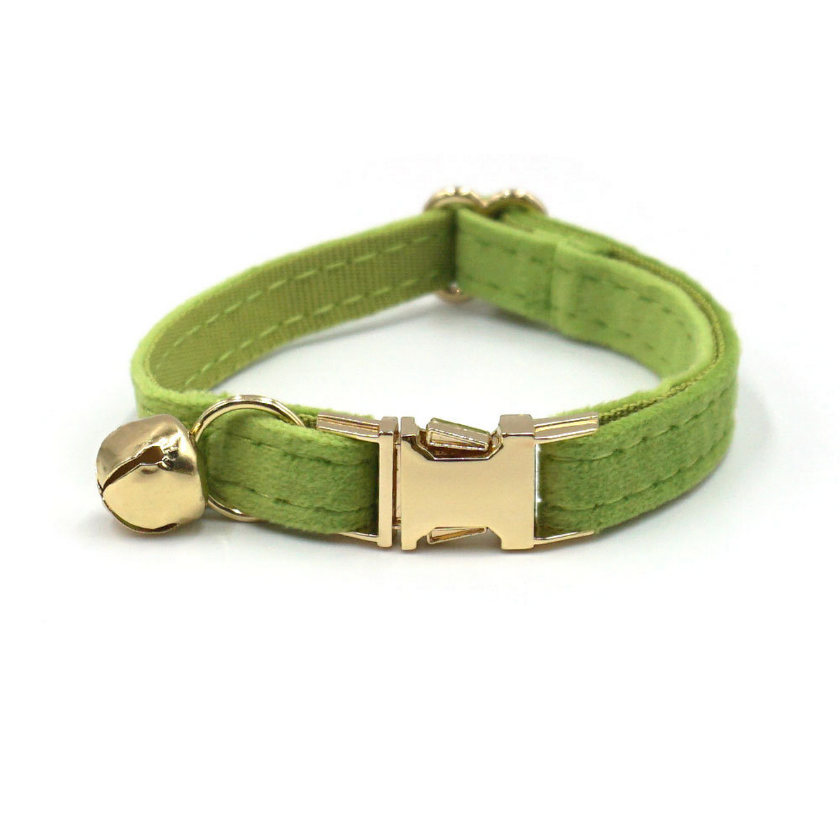 Matcha Green Velvet Cat Collar with Bell & Bow_CWMM7098