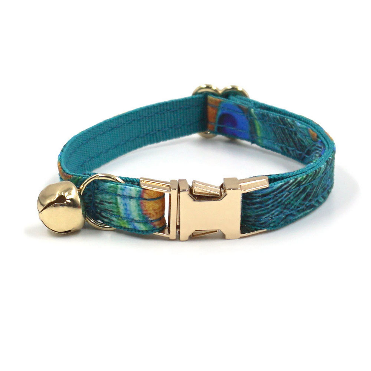 Peacock Feather Cat & Dog Collar with Bell_CWMM7095