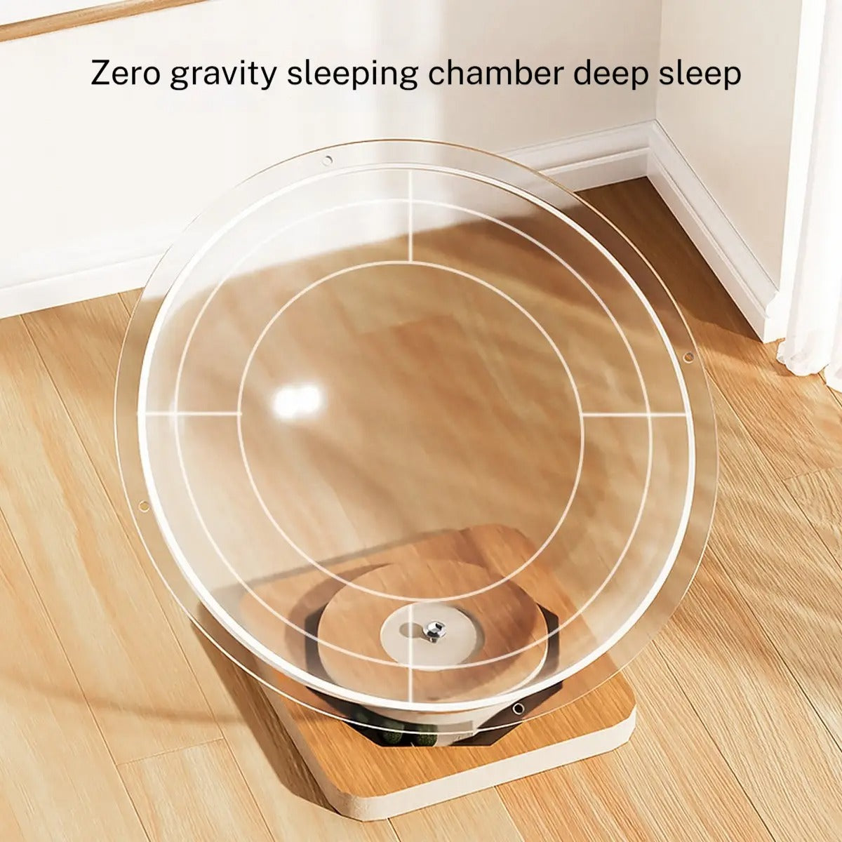 Acrylic Space Capsule Cat Bed with Wood Spinner_CWMM6277