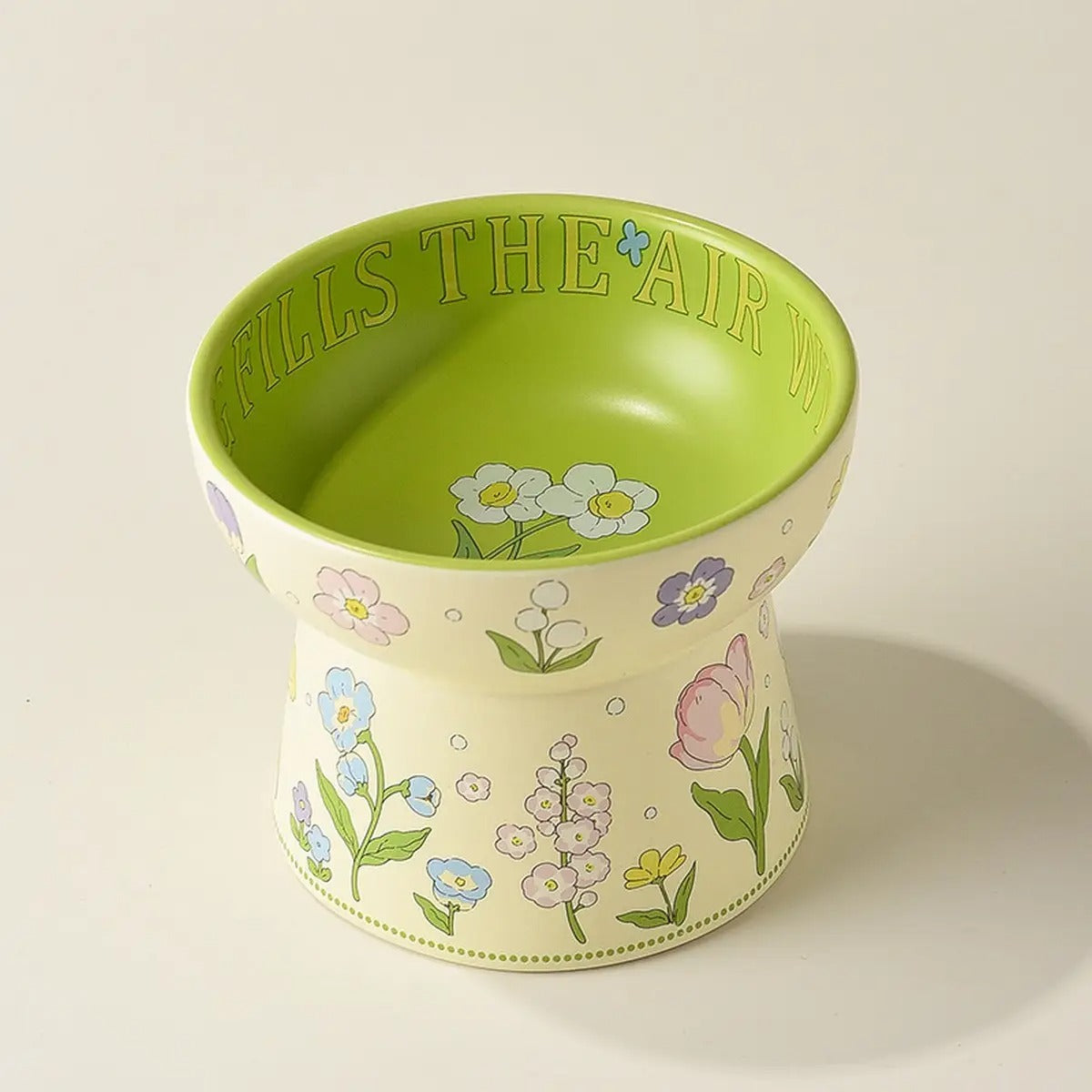Green Bunny Cat Bowl, Anti-Tip Ceramic Pet Feeder_CWMM5931