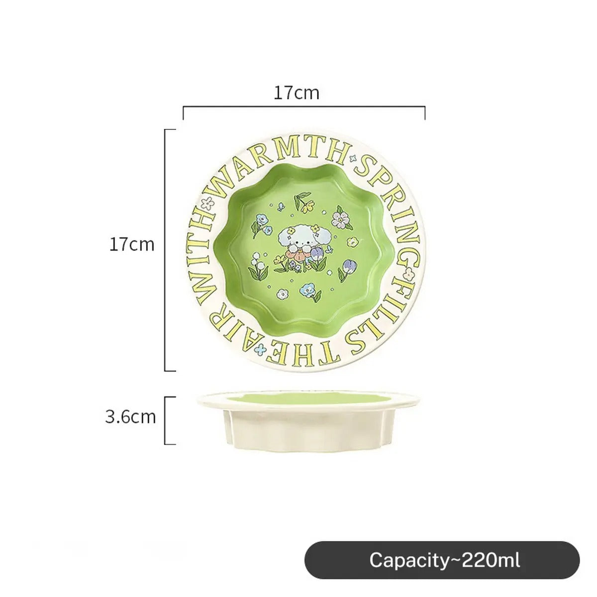 Green Bunny Cat Bowl, Anti-Tip Ceramic Pet Feeder_CWMM5931